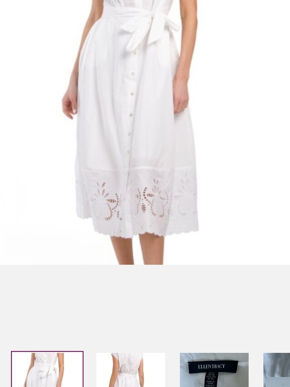 Ellen Tracy White Eyelet Midi Dress with Scalloped Hem